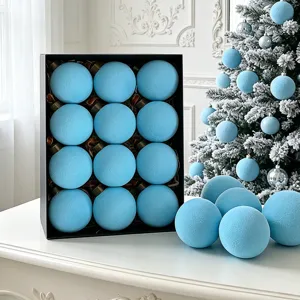 Hellblaue beflockte Christbaumkugeln Set mit Geschenkbox, Samt Weihnachtskugeln Baumschmuck