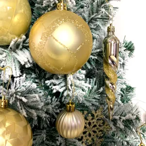 Weihnachtsbaumkugeln Set, goldene Glitzerkugeln, Eiszapfen und Schneeflocke Deko.