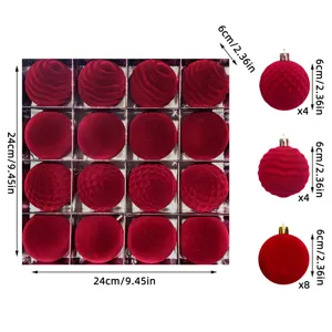 Rote Samt Weihnachtskugeln Set 16 Stueck 6cm Christbaumkugeln Deko Anhaenger Rot