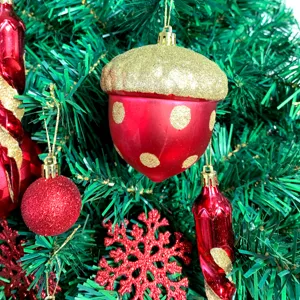 Rote glitzernde Weihnachtsbaum Deko Eichel Kugel Schneeflocke Anhänger Christbaum Deko