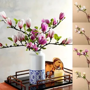 Fausse Fleur de Magnolia Arrangement Floral en Soie Artificielle pour Decor Salon Table