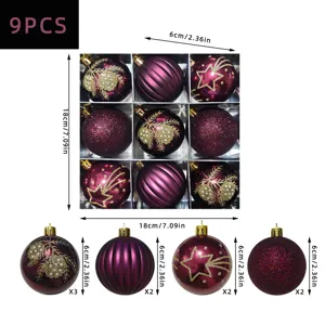 Weihnachtsbaum Christbaumkugeln 6cm 9er Set lackierte Kugeln Hängend Deko für Party Fest.