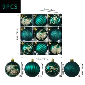 9 Stk. 6cm Christbaumkugeln Set, grüne galvanisierte Kunststoff Deko Kugeln für Weihnachtsbaum.