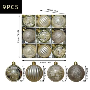 9tlg. Weihnachtsbaum Christbaumkugeln Set, 6cm Kunststoff lackierte Deko Kugeln Hängend.