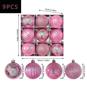 Rosa Weihnachtskugeln Set 9 Stk 6cm Kunststoff Deko Kugeln für den Christbaumschmuck