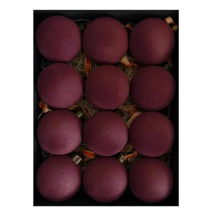 12er Set dunkelviolett beflockte Samt Christbaumkugeln in Geschenkbox Weihnachtsdeko