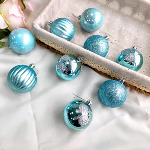 9er Set 6cm blaue Christbaumkugeln, bruchsichere Kunststoff Weihnachtskugeln zum Hängen.