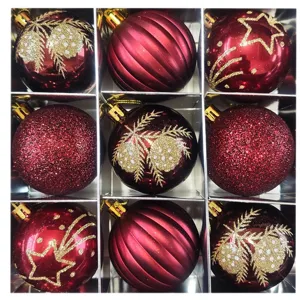 Weihnachtsbaumkugeln Set, 9 Stk 6cm galvanisierte Kunststoff rote Christbaumschmuck Deko Kugeln