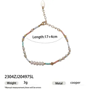 Zomer mode kralen armband met natuurlijke parel en metalen details, lengte 17+4cm.