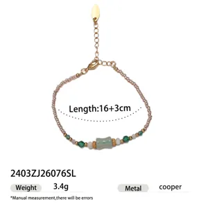 Elegante kralenarmband voor dames met groen cilinder middendeel, 16+3cm verstelbare lengte.