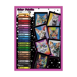 Pixel cat coloring book detail page showing 26 color palette swatches and cute pixel art designs.