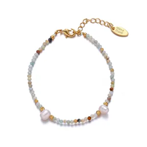 Zomer Mode Natuurlijke Schelp Kunstparel Kralen Armband Voor Dames Verguld Koper Handgemaakte Steen Sieraden