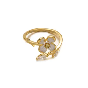 Anello floreale vintage francese regolabile, elegante design di lusso con zirconi.