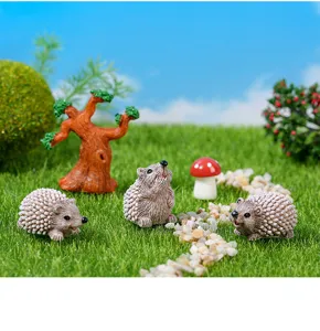 Miniature resin hedgehog figurines set for cute micro landscape gardening and terrarium DIY decor.