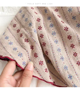 Nahaufnahme Detail von Vintage Blumen bedruckten Baumwolle Mischen Tuch Stoff weich.