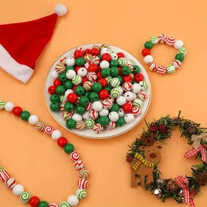 Christmas wooden beads set, DIY candy colored pinwheel wood beads for holiday jewelry and decor.