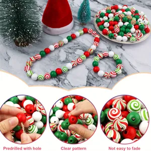 Christmas wooden beads set 100pcs red green white colorful swirl candy beads DIY jewelry making