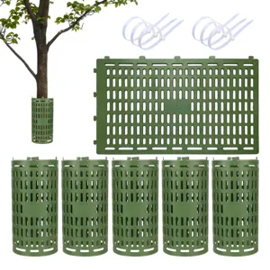 Protector de arbol de plastico ajustable con bridas para cuidado de jardin y plantas.