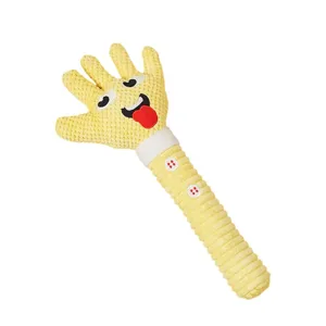 Simpatico gioco per cani in peluche giallo a forma di mano con squeaker e velluto.