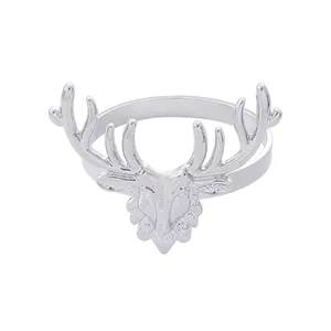 Silver metal elk napkin ring, creative Christmas holiday table setting decor and holder.