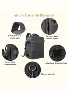 Detailansicht des reise rucksacks mit atmungsaktivem schultergurt, reißverschluss und schnalle.