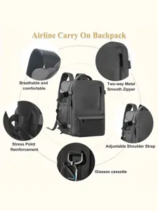 Detailansicht des großen Airline Handgepäck Rucksacks mit atmungsaktiven Schultergurten.