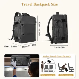 Reiserucksack Größentabelle mit 40x28x17cm Abmessungen für Handgepäck im Flugzeug.