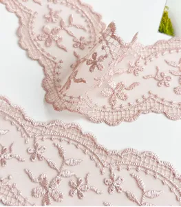 Jolie écharpe étroite en dentelle française rose femme ruban cheveux décoration été