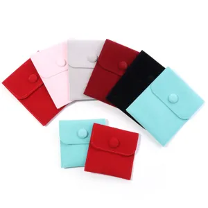Velvet jewelry pouch with snap button for rings necklaces anti-oxidation travel storage bag
