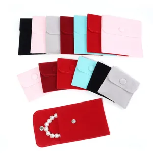 Velvet Jewelry Pouch Snap Button Anti-oxidation Travel Jewelry Bag Small Ring Necklace Storage Soft Packaging Organizer