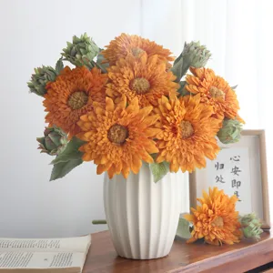 Artificial Sunflower Bouquet Silk Flower Hand Tied Sunflowers Fake Floral Arrangement For Home Wedding Party Table Centerpiece