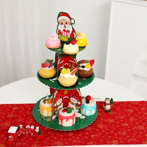 Christmas 3-tier paper cupcake stand dessert display rack for holiday party decor