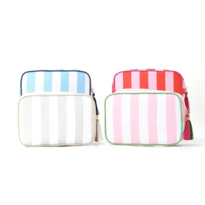 Striped makeup bag large capacity travel toiletry pouch waterproof storage bag with cute tassels