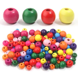 Bunte Holzkugeln DIY Bastelset fuer handgemachte Armbaender und modischen Schmuck Design.