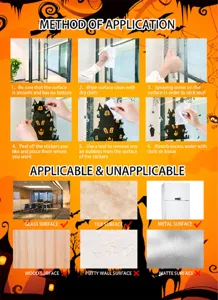 Halloween raamsticker applicatiehandleiding, stapsgewijs instructies voor eenvoudig gebruik.