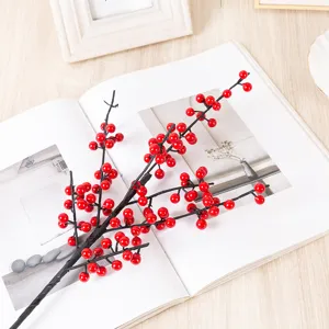 Artificial Red Berry Branches Small Holly New Year Floral Arrangement Home Living Room Mall Party Decorative Fake Plants