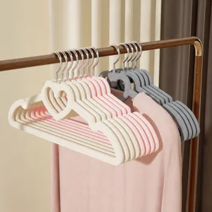 Kids Adults Flocked Velvet Hangers Non Slip Heart Shaped Clothes Hanger Space Saving Clothing Rack Closet Organizer