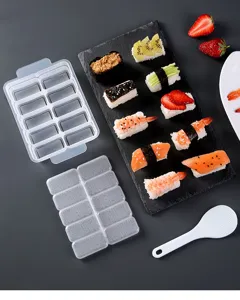 Nahaufnahme der 10-teiligen Plastik-Sushiform zeigt die antihaftbeschichteten Faecher.