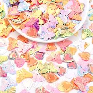 Mixed color laser butterfly heart sequins for DIY slime filling and clothing accessories.