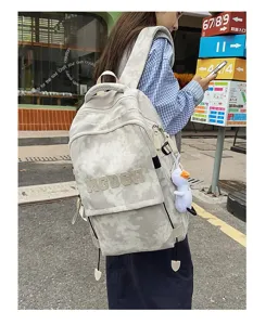 Korean style workwear canvas σακίδιο, μεγάλη χωρητικότητα σχολική τσάντα λεπτομέρεια.