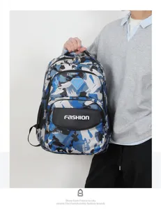 Blue camouflage casual school bookbag backpack for men and teens with large capacity
