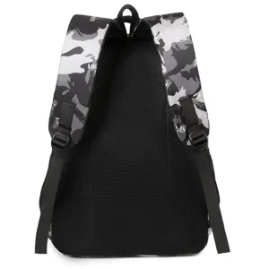 Black and white camo backpack for men and boys, casual large capacity school bag style.