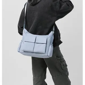 Borsa a tracolla retrò in tela stile utility da donna, grande capacità borsa casual.