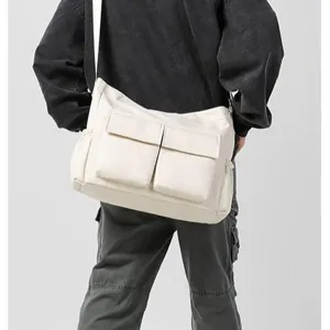 Borsa a tracolla retro in tela da donna con grande capacità e tasche multiple.