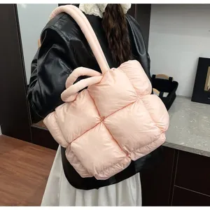 Roze gewatteerde shopper tas zachte gestikte schoudertas voor dames dagelijks