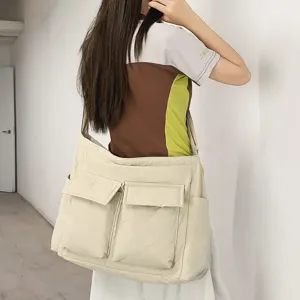 Large capacity canvas shoulder bag for women and men vintage casual crossbody bag class