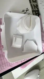 Vue détaillée des composants du bac à eau de machine à laver en plastique blanc.