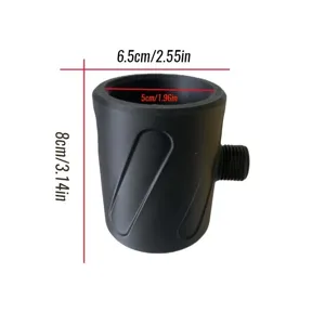 High pressure shower head detail part black plastic connector with size specs.