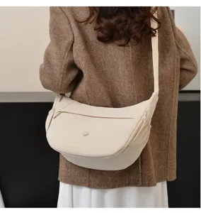 Canvas Dumpling Crossbody Bag Detail View Casual Everyday Shoulder Bag with Zipper Pocket