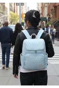 Mochila acolchada azul claro elegante para mujer, gran capacidad bolsa de viaje informal.